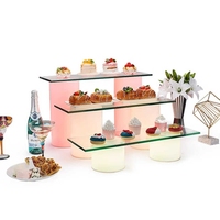 Présentoir de buffet en acrylique avec éclairage LED intégré, cubes de présentation alimentaire pour la restauration, rehausseurs alimentaires ronds en acrylique