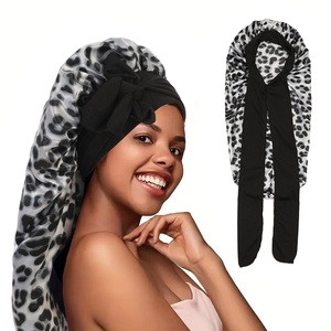 Chapeau de nuit en soie de luxe extra long avec large bande pour femmes aux <span class=keywords><strong>cheveux</strong></span> longs <span class=keywords><strong>bouclés</strong></span>, <span class=keywords><strong>bonnet</strong></span> de nuit en satin léopard pour tresses, perruques, dreadlocks - Product Image 4
