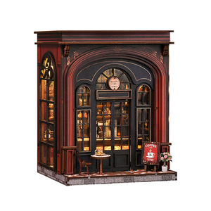 DIY 3D Coffee House Model Warm Light <b>Bookend</b> Handmade Assembly Toy For Adults Creative Gift Rectangle Shape Imported MDF - Product Image 1