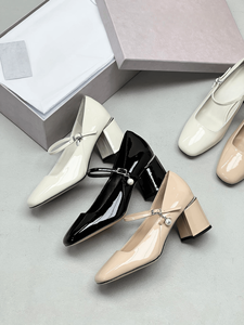 Chaussures Jimmy de haute qualité pour femmes à talon bas en cuir verni lisse, talon stable, bout carré rétro, faciles à nettoyer - Product Image 5