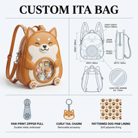 Tas Ransel Kawaii Shiba Inu dari Kulit PU dengan Cetakan Cakar, Gantungan Ritsleting, Aksesoris Ekor Keriting yang Dapat Dilepas, dan Tempat Pin Estetis