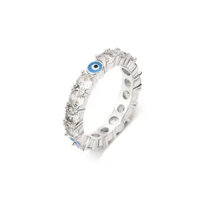 Großhandel Mode zierliche blaue Zirkon böse Augen vergoldete Ringe Schmuck für Frauen