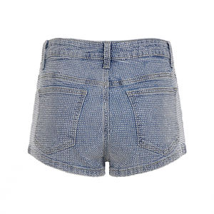 Y2K <b>Sexy</b> Breathable Knitting Low Zipper Fly Bodycon <b>Hot</b> <b>Pants</b> Rhinestone Crystal Studded Glitter Streetwear Glam Distressed - Product Image 6