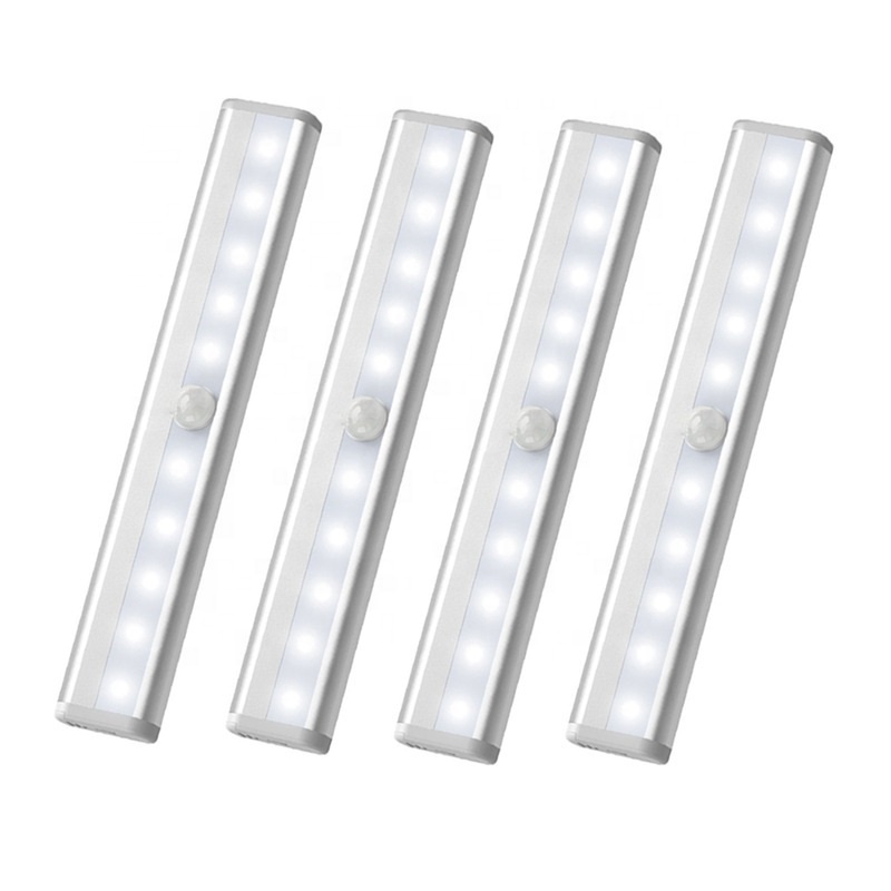 Pir Motion Sensor Light Cabinet Placard Lumière Veilleuse avec Capteur Batterie Sans Fil Led Sécurité Intérieure 10LED 4AAA 50 Ce BLANC