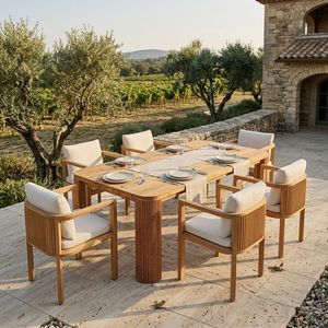 Mesa de Comedor de Teca Natural para Exteriores, Muebles de Madera Duraderos de Grado Comercial para Villas de Lujo y Proyectos Hoteleros - Product Image 1