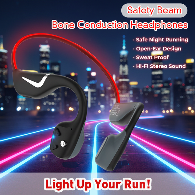 Bone Conduction Sports Headphones Wireless V5.3 JL LED ENC Noise Cancellation IPX7 Waterproof Running Outdoor Earbuds RGB Night