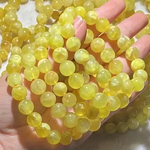 Meihan – Bracelet de perles en pierre ronde lisse en préhnite dorée australienne pour la fabrication de bijoux