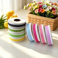 Ruban en polyester à pois ondulés de 1,5 cm avec nœud papillon pour emballage cadeau de fleurs d'anniversaire, nœuds DIY et accessoires vestimentaires