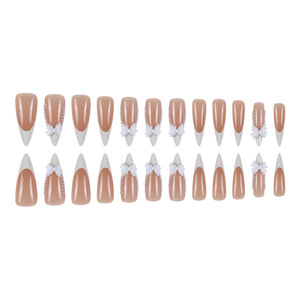 <span class=keywords><strong>Faux</strong></span> ongles élégants blancs à nœud papillon, style français, longs et pointus, qui flatterent le teint, 24 pièces, ongles artificiels en vrac - Product Image 3