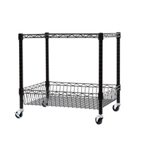 Chariot de cuisine mobile à 2 niveaux en fil métallique noir, support pour mini-réfrigérateur, étagère pour four à micro-ondes, chariot de rangement en fil métallique pour dortoir ou petite cuisine