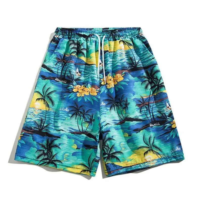 Celana pendek pantai desain populer musim panas gaya untuk pria kustom cetak Digital Hawaii longgar celana renang maskulin