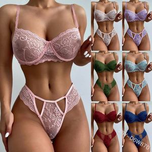 2023 Новое поступление, сексуальный комплект нижнего белья, рождественский подарок, большая чашка, бюстгальтер 4XL 5XL, трусики из 2 предметов, тканые кружевные трусы для женщин - Product Image 6
