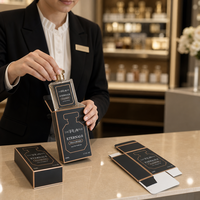 Boîte en carton personnalisée en papier couché pour flacon de parfum en velours noir avec motif rose, avec manchon de protection et fermeture démontable, pour kit d'expédition, MOQ