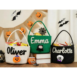 Cesta <span class=keywords><strong>de</strong></span> Almacenamiento Portátil <span class=keywords><strong>de</strong></span> Cuerda <span class=keywords><strong>de</strong></span> Algodón Naranja con Asa, Cesto <span class=keywords><strong>de</strong></span> Regalo Ecológico, Bolsa <span class=keywords><strong>de</strong></span> Cuerda para Dulces Infantiles, Bolsa <span class=keywords><strong>de</strong></span> <span class=keywords><strong>Calabaza</strong></span> para Niños - Product Image 2