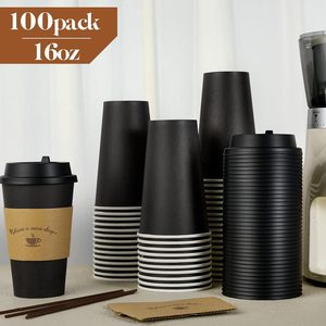 Vasos de Papel Biodegradables Desechables para Café, Vasos de Papel con Pared Simple o Doble Ondulada, con Tapas y Bolsa Aislante - Product Image 5