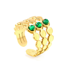 European American Style 18K Gold <b>Ring</b> With <b>Turquoise</b> Bezel Setting Geometric Ball Shape Unisex Fashion Jewelry Gift - Product Image 2
