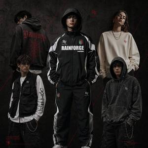 Custom Logo High Quality RAINFORGE Nylon Windbreaker Contrast Piping Paneled Full <b>Zip</b> <b>Hooded</b> Men's Tracksuit Set - Product Image 2