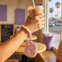 Bloemen sleutelhanger mini portemonnee met kralen siliconen armband polsbandje polsband halfronde portemonnee ID-kaarthouder tas