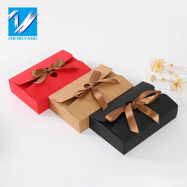 Factory customized fancy paper chocolate gift box Brown paper ribbon bow gift box