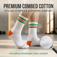 Chaussettes de sport en coton peigné pour hommes, rayures rétro, mi-mollet, respirantes, anti-odeur, décontractées, athlétiques, bout sans couture, vente chaude OEM