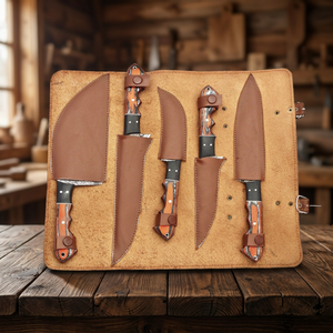Juego de Cuchillos de Cocina de Acero de Damasco de Alta Calidad, 67 Capas, 5 Piezas, Mango de Madera, Hoja Recta, Cuchillos de Chef con Hoja Pulida, Ambidiestros - Product Image 1