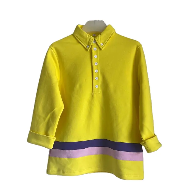 Groothandel Hoge Kwaliteit Vlakte Geel Katoen Button Up Korte Mouw Polo Sport Oversized Vlakte Vrouwen Tshirt