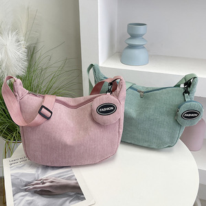 Sac bandoulière en velours côtelé vert clair pour femme LJDTR001, fermeture éclair horizontale carrée, pochette pour téléphone portable, style coréen simple - Product Image 2