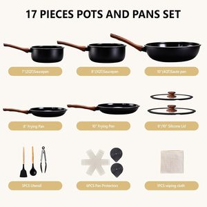 Modern Cooking Pots& <b>Pans</b> Glass Lids Bakelite <b>Handles</b> 17 Piece Black Ceramic Non-Stick Cookware Set - Product Image 2