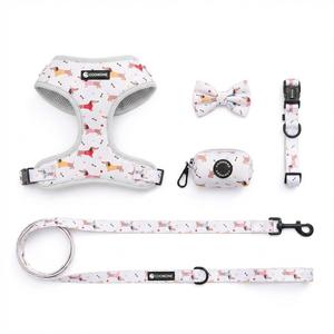 サイズ調整可能ドッグハーネスセット カスタムデザイン昇華型ドッグリード首輪 ステップインハーネス ホワイト＆ブラウン - Product Image 2