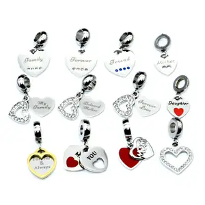High Quality Stainless Steel Heart White CZ Stone Setting Laser Words Forever Love DIY Jewelry Making Charms
