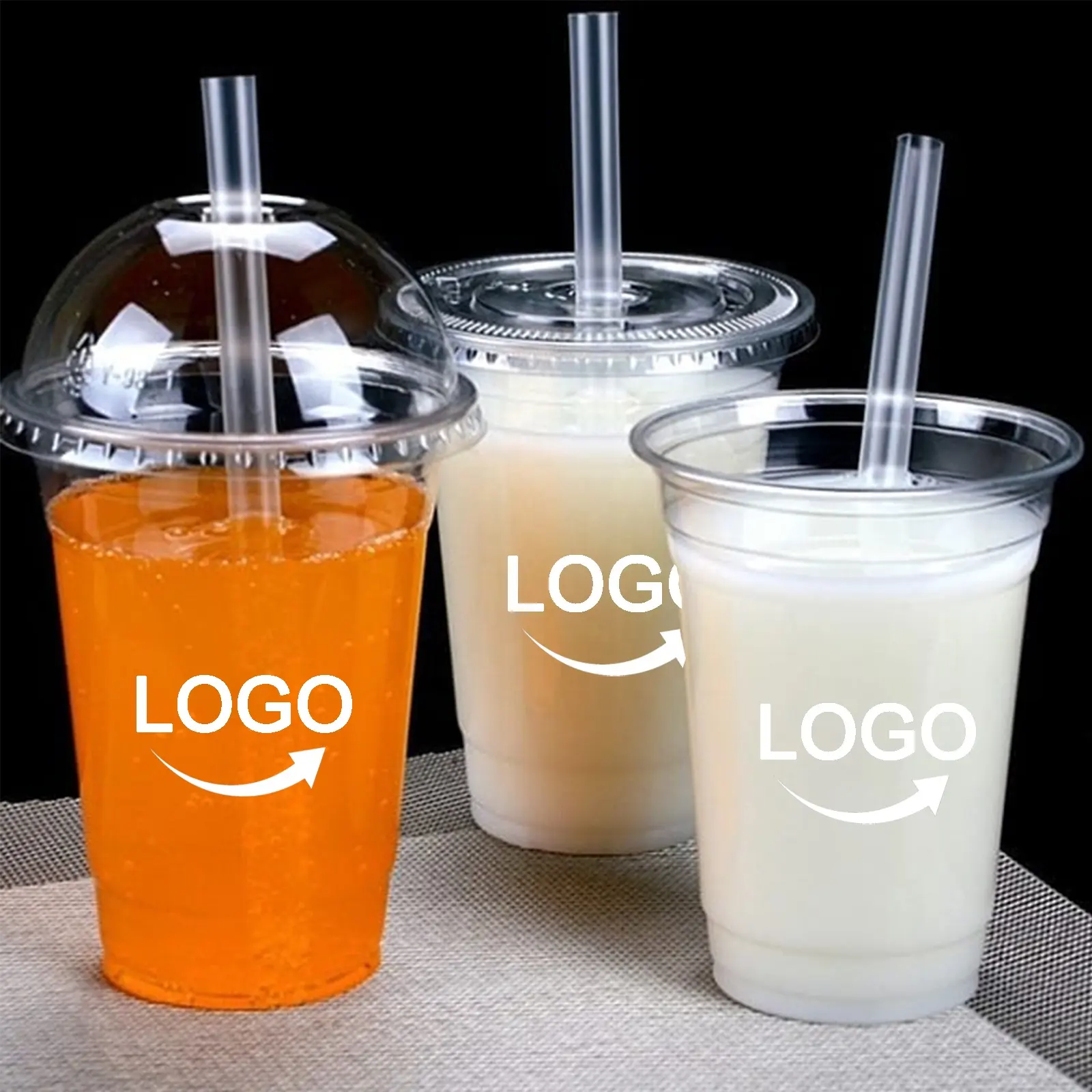 8/10/12/16/20/24oz PET Dessert Plastic Cups Coffee Cups Custom Logo Printed Brand With Lid