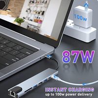Base de Conexión Tipo-C 8 en 1, Lector de Tarjetas USB3.0 TF/SD, HDTV 4K, Carga PD, Red Ethernet, Hub USB C para Macbook, Laptop, Teléfono Móvil, Tableta