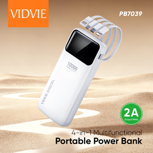 VIDVIE <span class=keywords><strong>Batterie</strong></span> <span class=keywords><strong>externe</strong></span> multifonctionnelle portable 4-en-1 10000mAh USB Type C avec câble intégré pour téléphones mobiles - Product Image 2