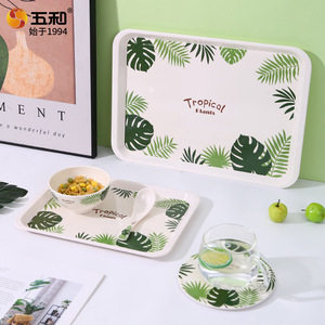 Wuhe Melamine Bowls Plates Tropical Plants Pattern Round Dishware Set For Home Daily Use - Product Image 2