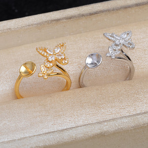 925 Silver DIY Accessories Open Ring Stand & Butterfly Rings Semi Finished 8-10 <b>Loose</b> <b>Pearls</b> Jewelry 5877 - Product Image 2