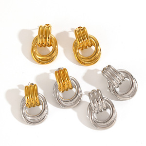 ต่างหูห่วงทรงเรขาคณิต สแตนเลสสตีล ชุบทอง 18K ไทเทเนียมสตีล เหมาะสำหรับใส่ทุกวัน เครื่องประดับแฟชั่น - Product Image 5