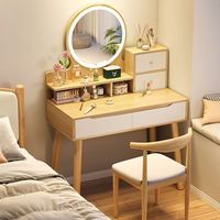 Coiffeuse moderne avec miroir LED, tabouret, tiroirs, table de maquillage, pieds pour chambre à coucher, mobilier de boudoir, rangement et organisation