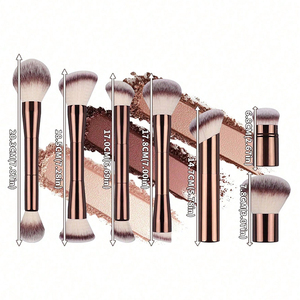 Chất lượng cao trang điểm bàn chải nâu nhôm ống mềm sợi Foundation bàn chải <span class=keywords><strong>Blush</strong></span> bàn chải biểu tượng tùy biến - Product Image 4
