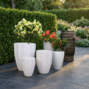 Ensemble de pots à fleurs blancs pour jardin extérieur, design minimaliste, pot en GFRC - Product Image 5