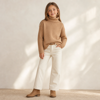 Pull en maille côtelé à col roulé pour filles, coupe oversize, manches longues, pour tout-petits et petites filles, collection automne