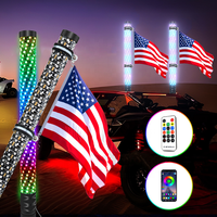 Antenne lumineuse LED RGB en forme de fouet, type tube flexible de 1 à 3 pieds, avec drapeau américain, télécommande APP pour UTV, ATV, voiturette de golf, éclairage tout-terrain