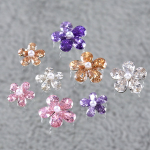 Vente en gros de breloques pour ongles en pierres précieuses blanches, violettes et roses, strass, fleurs 3D à cinq pétales, accessoires de décoration pour ongles en vrac - Product Image 2