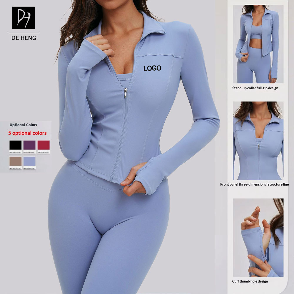 New Stand-Up Collar Full-Zip Design Long Sleeve Yoga Jacket Slim Top Outdoor Running Fitness Jacket Sports Women Yoga Jacket