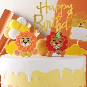 Cute Cartoon Lion Cake Decoration Ornament Plastic Reusable Birthday Party Table Plug-in Round Die Cutting - Product Image 2