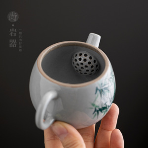 Théière en bambou peinte à la main, en céramique et porcelaine, avec couvercle et filtre, petit service à thé Kung Fu pour le thé de l'après-midi - Product Image 3
