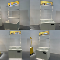 Étagère de présentation de snacks moderne en métal blanc avec boîte lumineuse LED et étagères à niveaux pour la présentation alimentaire en magasin de proximité