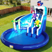 Piscina Inflable Grande de Doble Carril WINSUN, PVC/Vinilo Resistente, para Interiores/Exteriores, Ignífuga, Sin Plomo, Parque Acuático Escolar con Temática de Tiburón