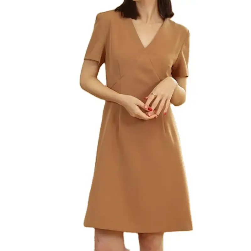 Factory wholesale 2022 women's casual work clothes Korean version fashion V-neck dress summer suitable for work wear short skirt