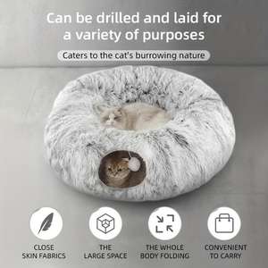 Tunnel pour chat pliable en peluche d'hiver, doux et chaud, avec base antidérapante, pour un temps de jeu confortable - Product Image 2