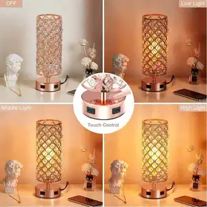 Crystal Table Lamp Touch Dimming Dual USB Charging Table Lamp